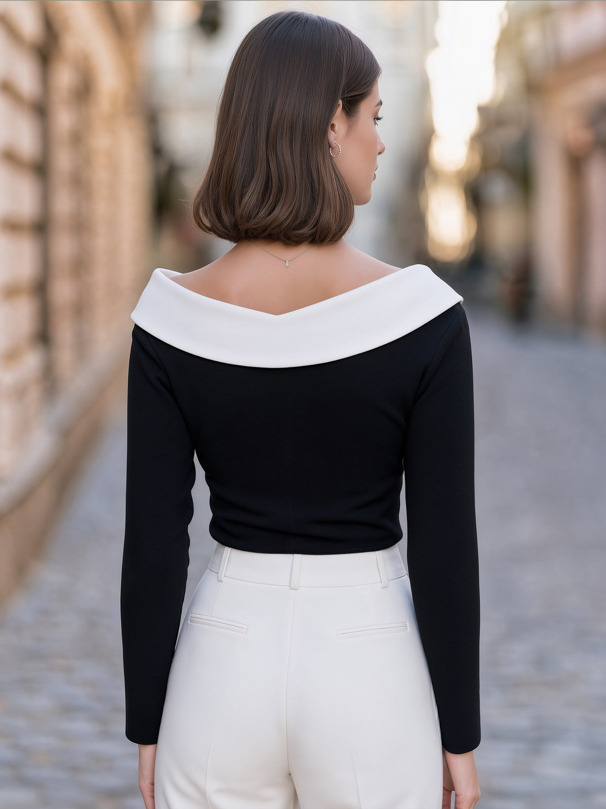 Asymmetric Foldover Collar Fitted Top