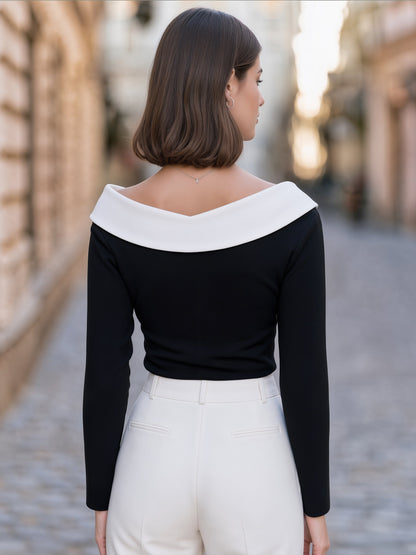 Asymmetric Foldover Collar Fitted Top