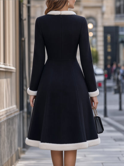 Faux Fur Trim Corduroy Midi Dress
