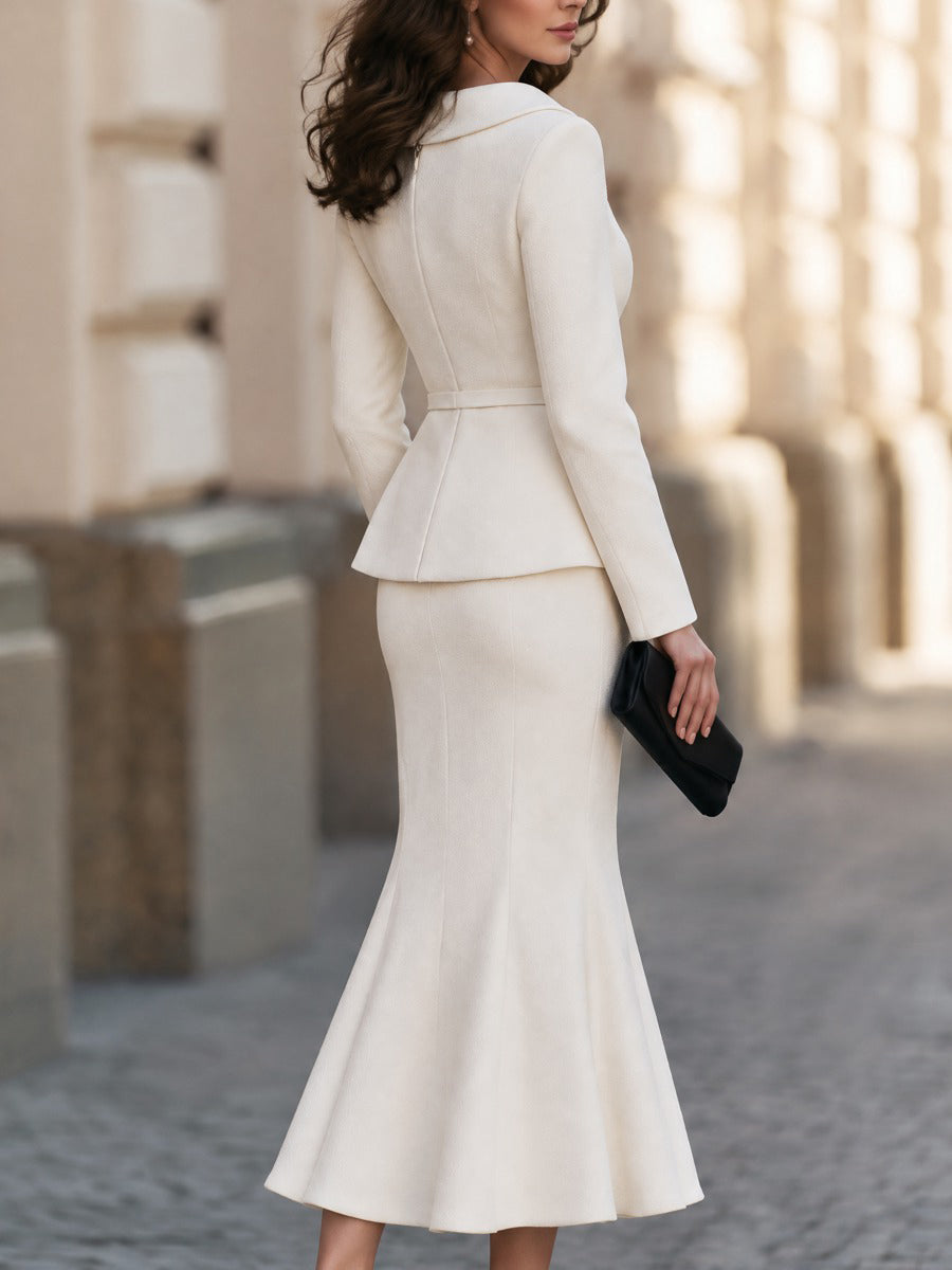 Cowl Neck Belted Top And Mermaid Midi Skirt Two-Piece Set