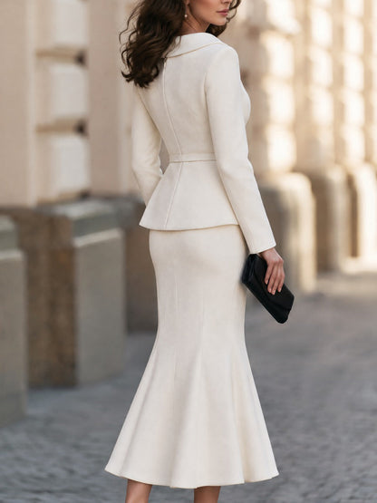 Cowl Neck Belted Top And Mermaid Midi Skirt Two-Piece Set