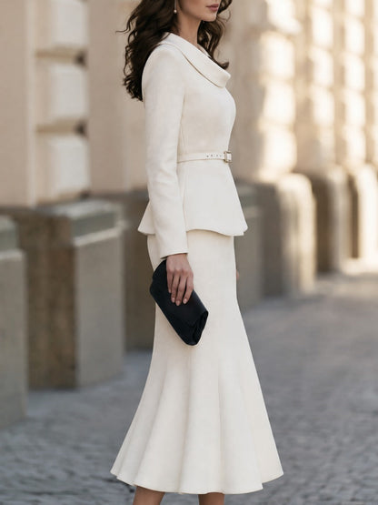 Cowl Neck Belted Top And Mermaid Midi Skirt Two-Piece Set