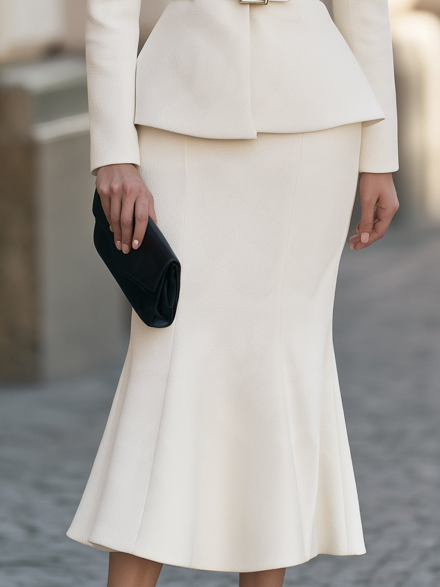 Cowl Neck Belted Top And Mermaid Midi Skirt Two-Piece Set