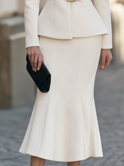 Cowl Neck Belted Top And Mermaid Midi Skirt Two-Piece Set