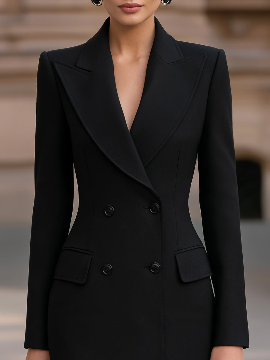 Detachable Feather Trim Double-Breasted Midi Blazer Dress