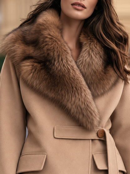 Faux-Fur Collar Belted Jacket
