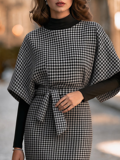 Houndstooth Belted Midi Dress