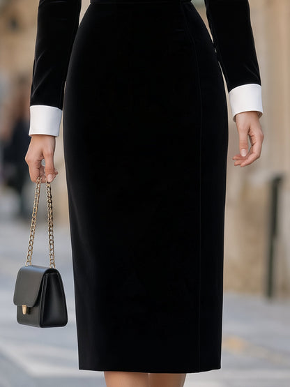 Contrast Collar Velvet Midi Dress