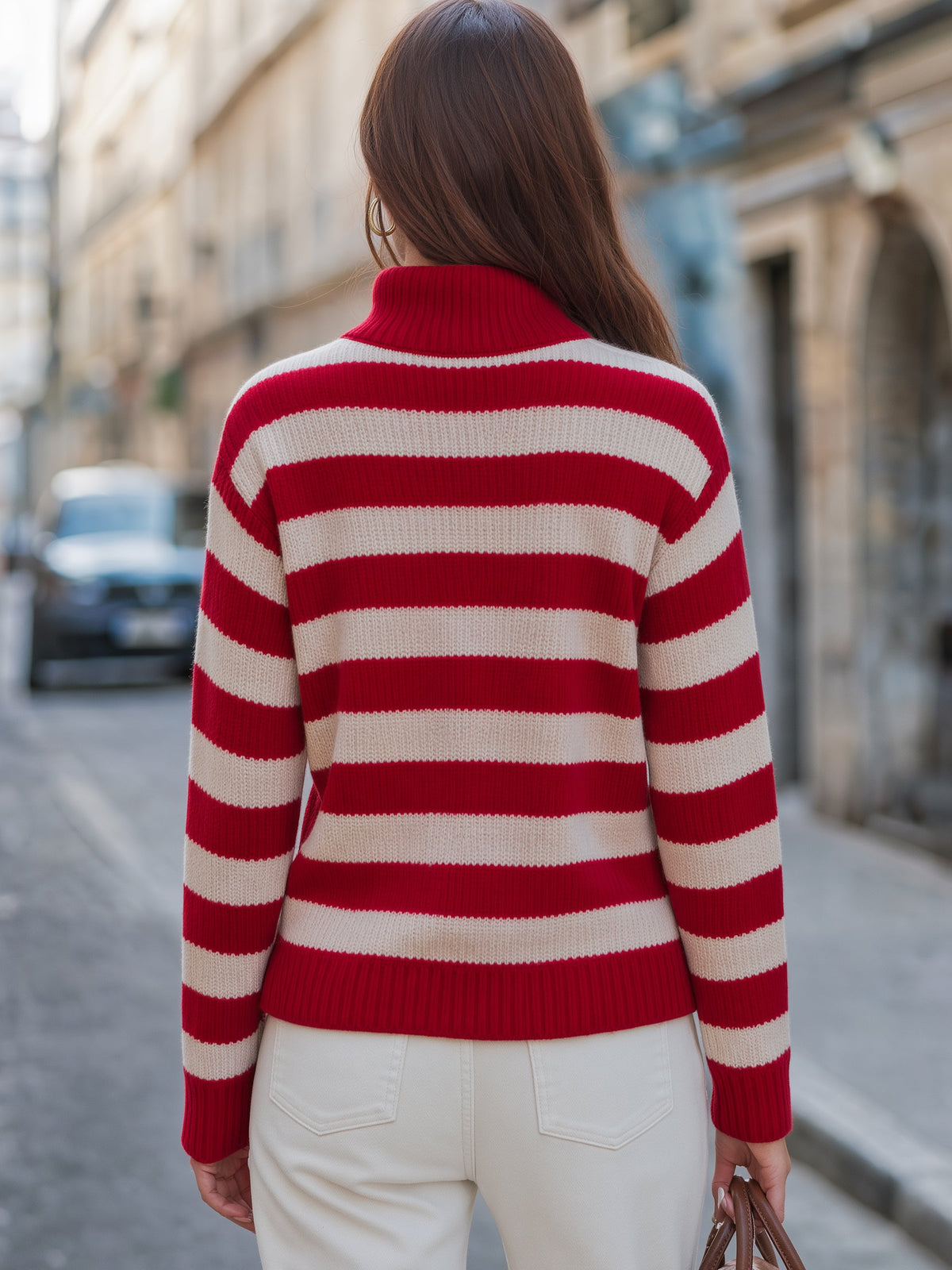 Striped Zip-Up Knit Cardigan