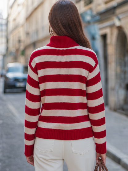 Striped Zip-Up Knit Cardigan