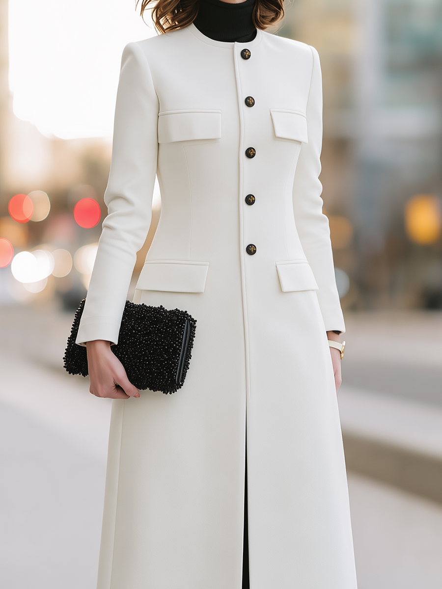 Collarless Button-Front Longline Coat