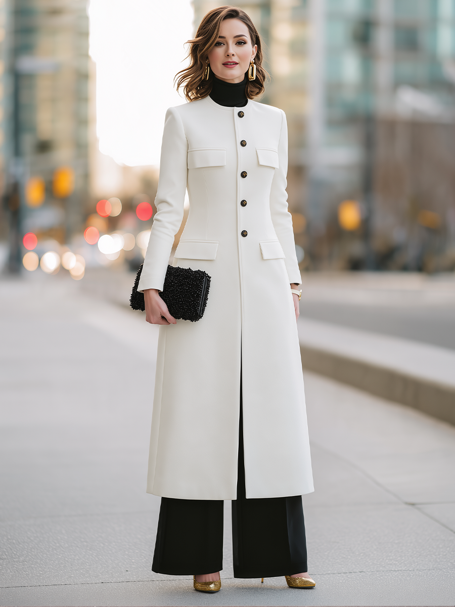 Collarless Button-Front Longline Coat