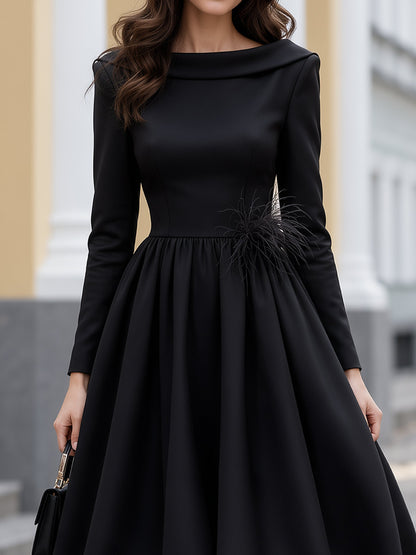 Feather Appliqué Bubble Hem Midi Dress