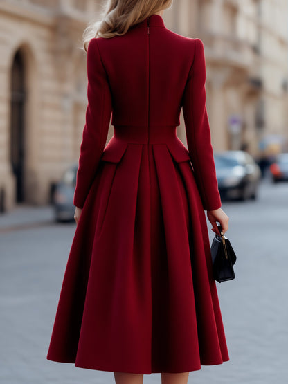 Woolen Peplum Pleated Midi Dress