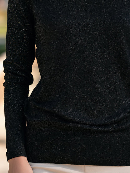 Lace-Trimmed Shimmering Boat Neck Top