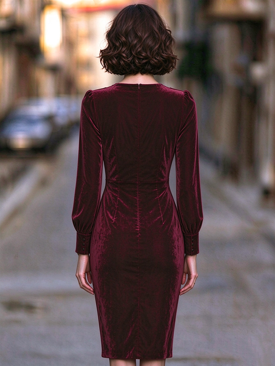 Lace Insertion Cowl Neck Velvet Midi Dress