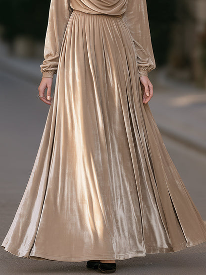 Draped Cowl Neck Velvet Maxi Dress