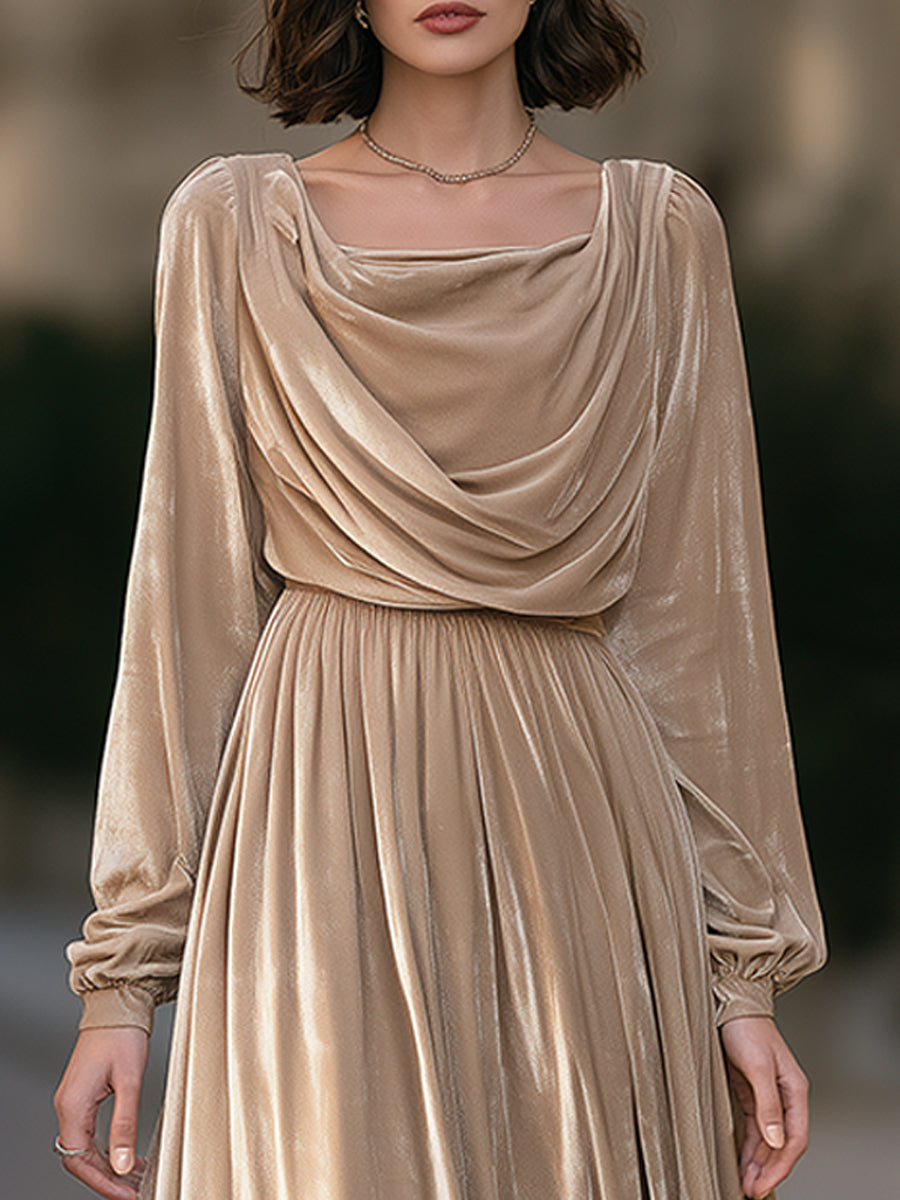 Draped Cowl Neck Velvet Maxi Dress