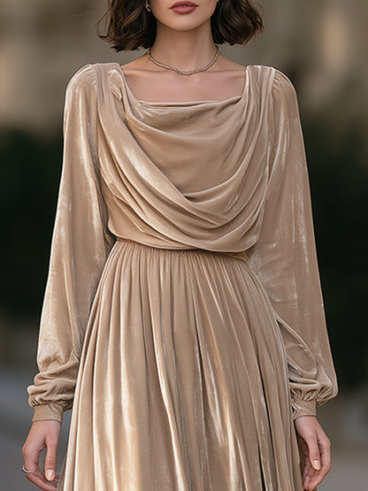 Draped Cowl Neck Velvet Maxi Dress