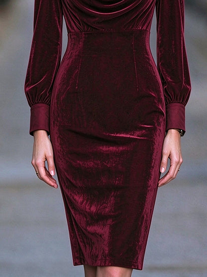 Lace Insertion Cowl Neck Velvet Midi Dress