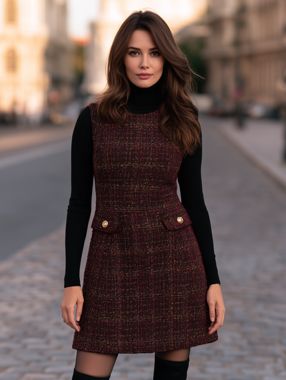 Tweed Pinafore Dress And Turtleneck Set
