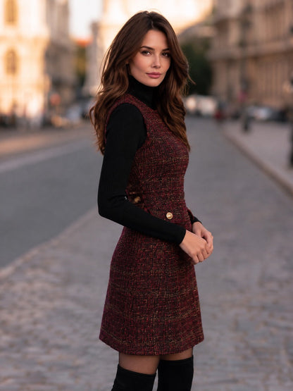 Tweed Pinafore Dress And Turtleneck Set