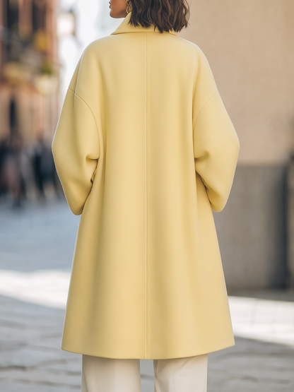 Pale Yellow Shawl Collar Oversized Wool Midi Coat