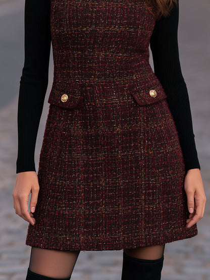 Tweed Pinafore Dress And Turtleneck Set