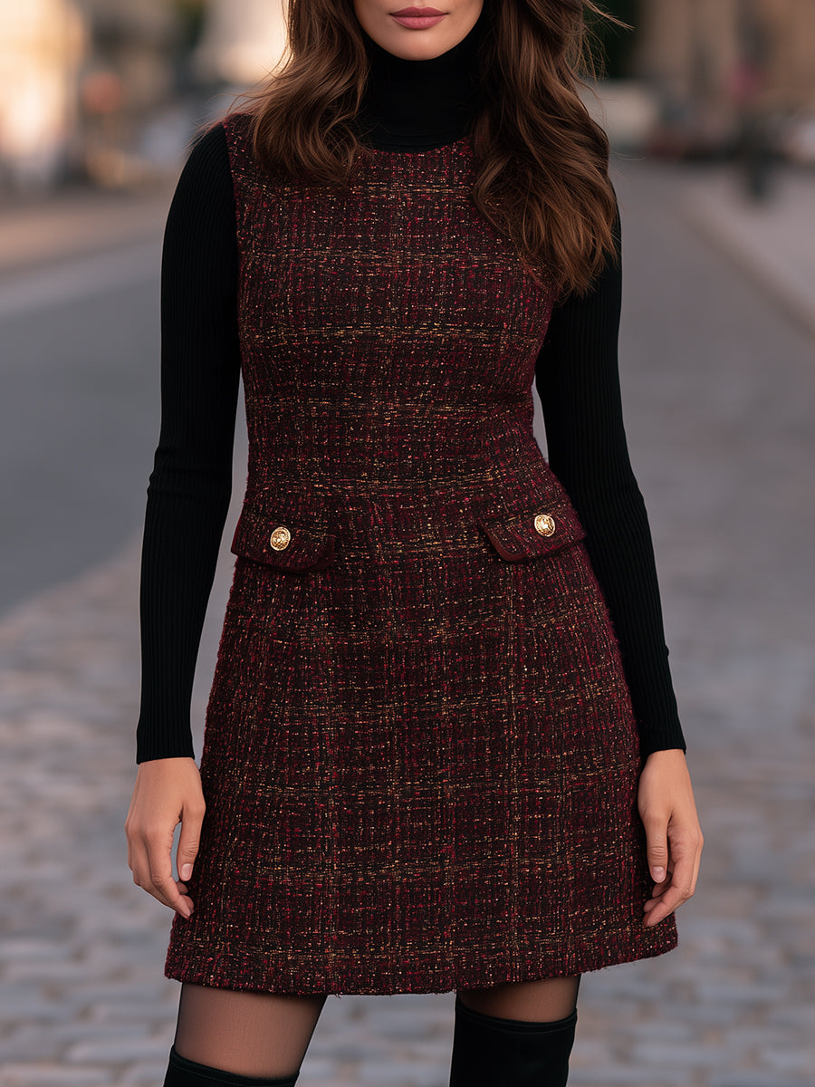 Tweed Pinafore Dress And Turtleneck Set