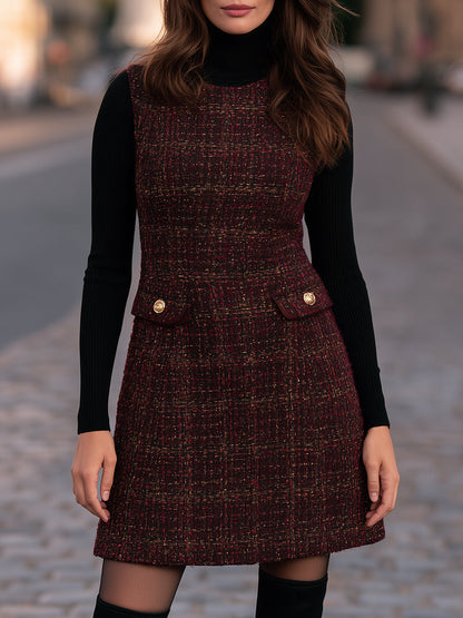 Tweed Pinafore Dress And Turtleneck Set
