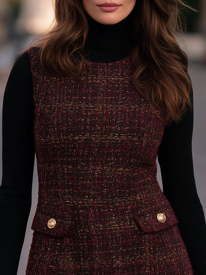 Tweed Pinafore Dress And Turtleneck Set