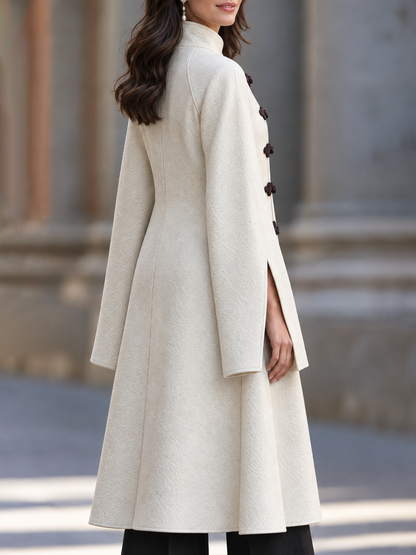 Retro Oriental Stand Collar Slit Cuff Wool Blend Coat