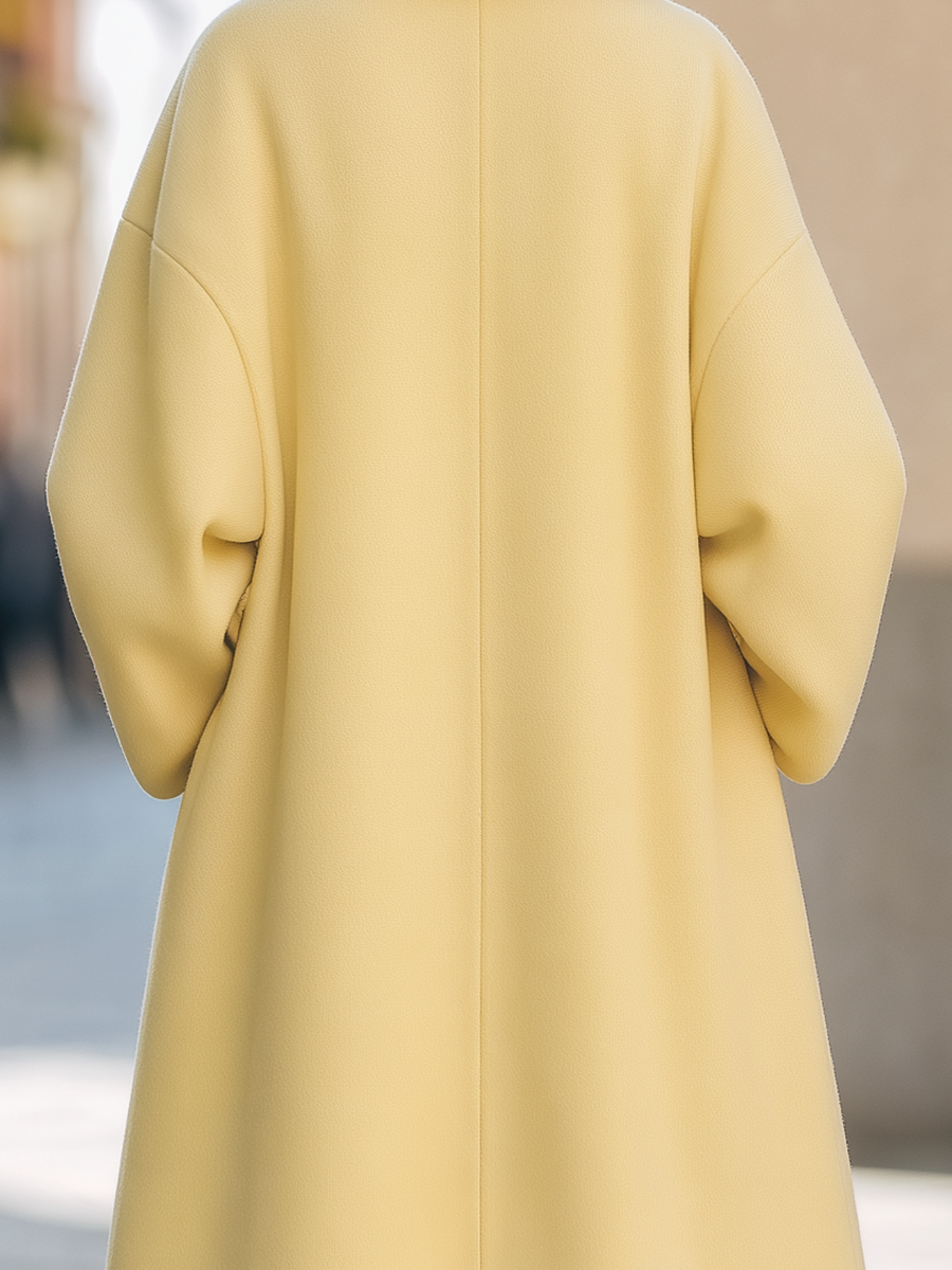 Pale Yellow Shawl Collar Oversized Wool Midi Coat