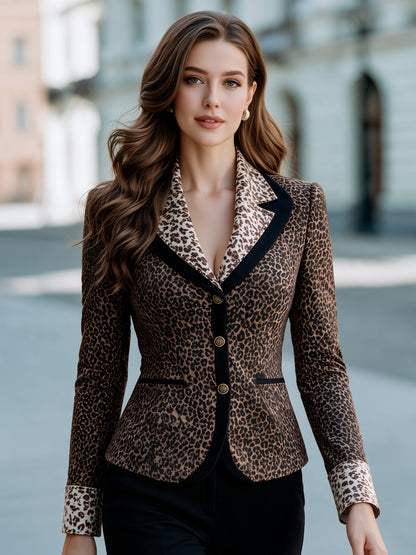 Leopard Print Contrast Lapel Tailored Blazer