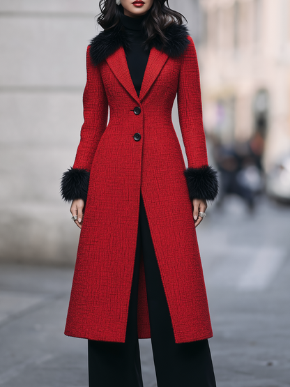 Red Tweed Fitted Midi Coat