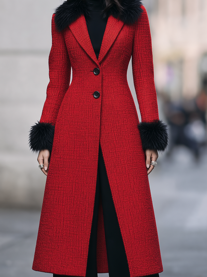 Red Tweed Fitted Midi Coat