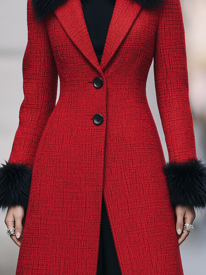 Red Tweed Fitted Midi Coat