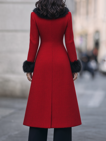 Red Tweed Fitted Midi Coat