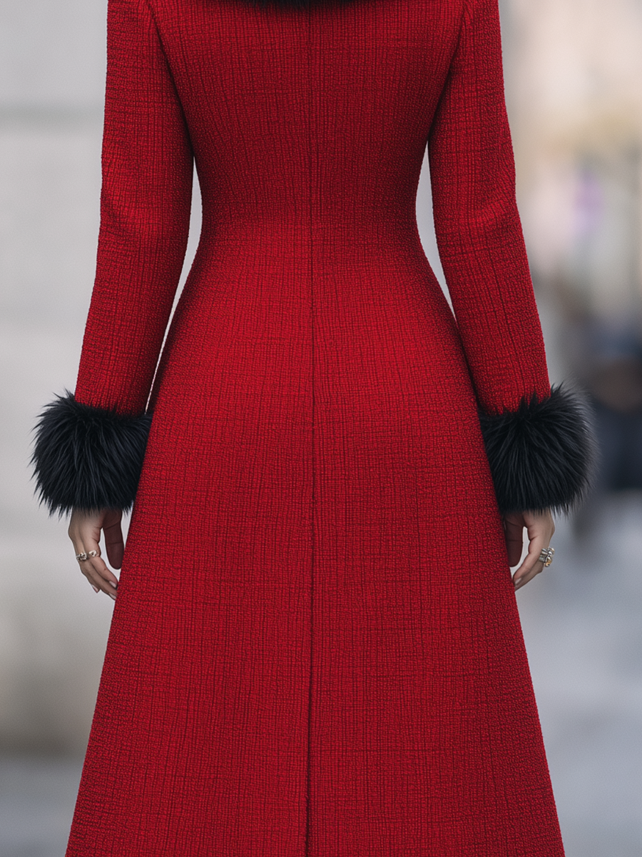 Red Tweed Fitted Midi Coat