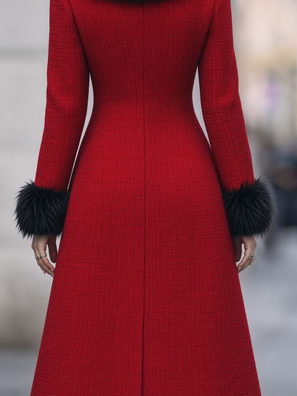 Red Tweed Fitted Midi Coat