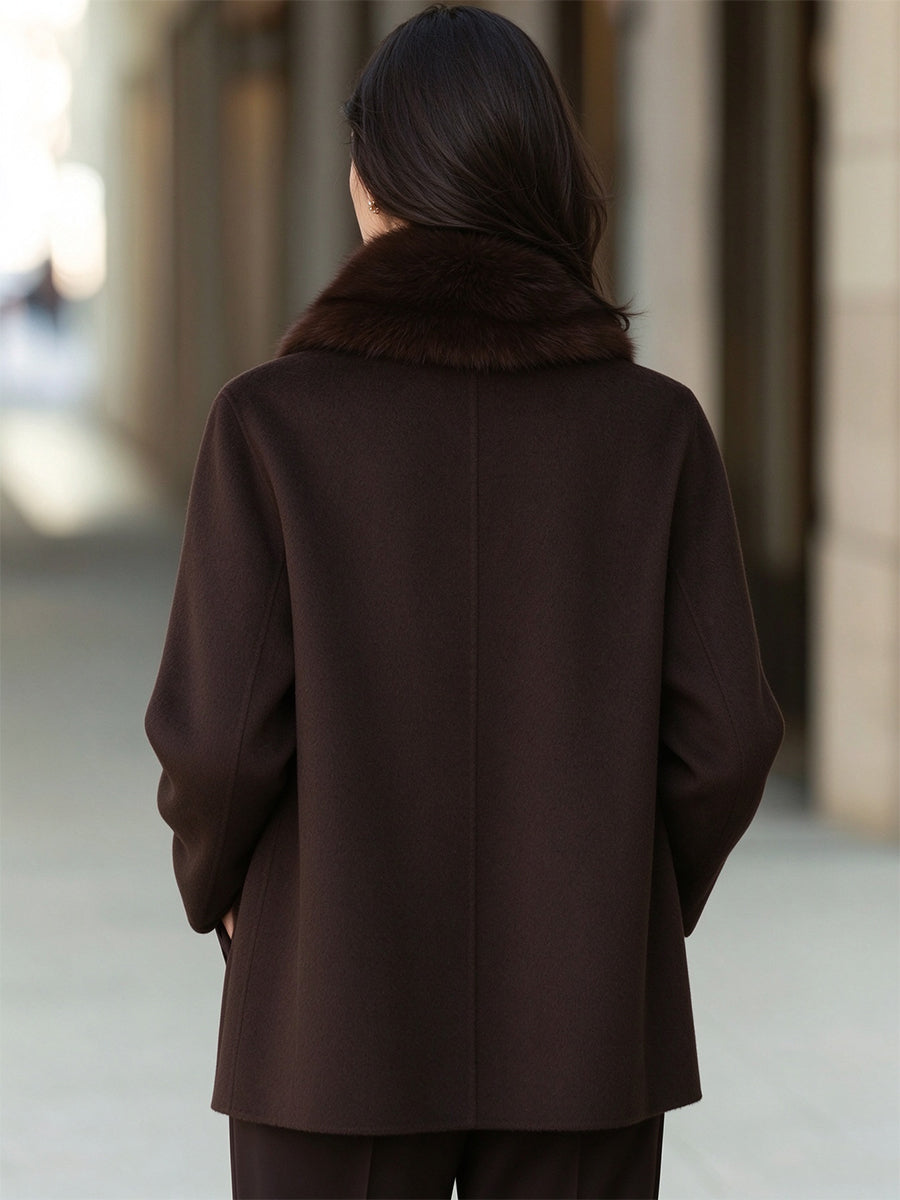 Plush Faux Fur Collar Woolen Open-Front Coat