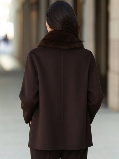 Plush Faux Fur Collar Woolen Open-Front Coat