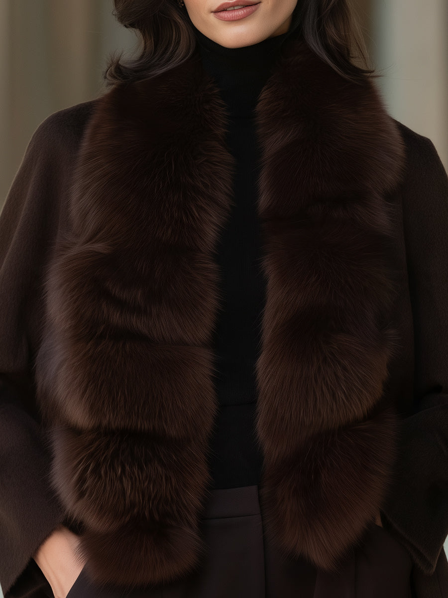 Plush Faux Fur Collar Woolen Open-Front Coat
