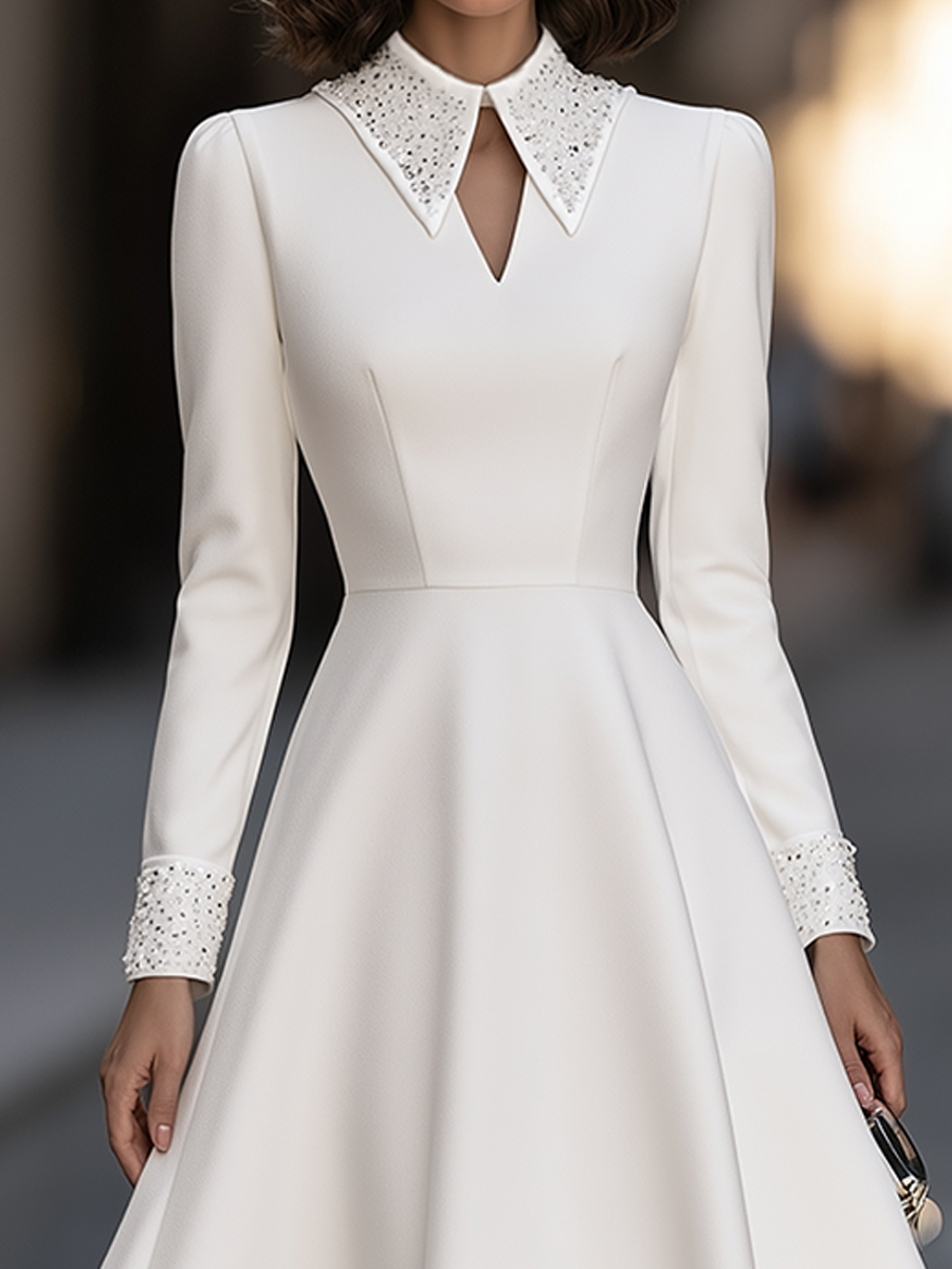 Sequin Collar And Cuff Fit And Flare Midi Dress