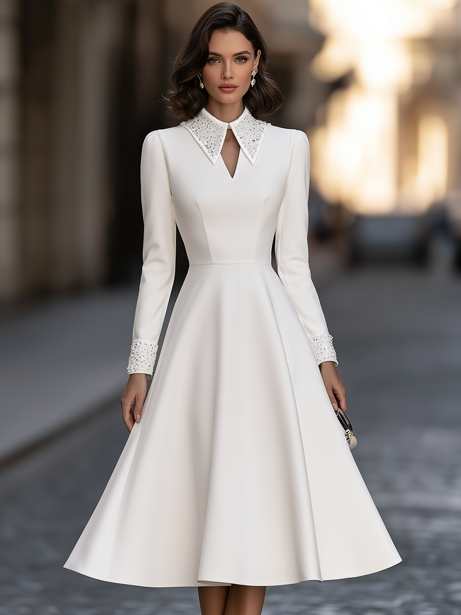 Sequin Collar And Cuff Fit And Flare Midi Dress