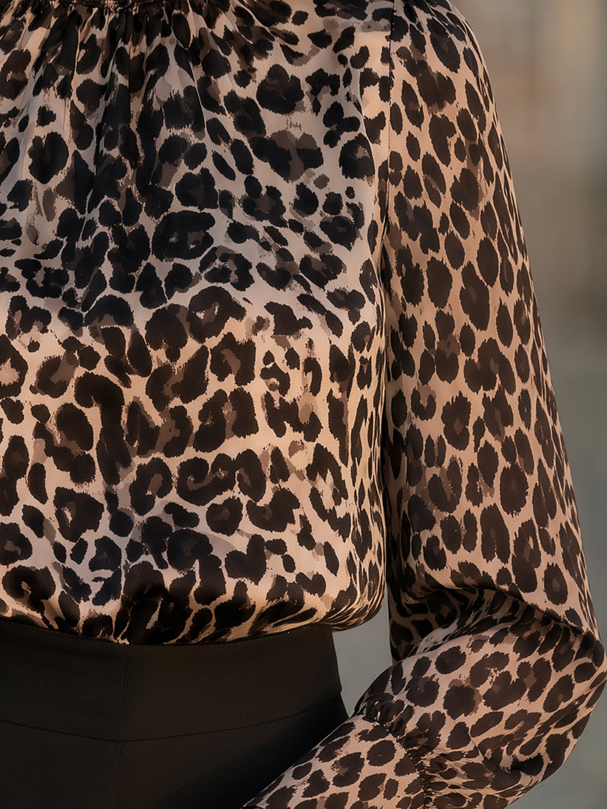 Leopard Print Satin High-Neck Blouse