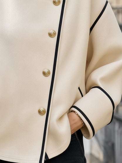 Contrast Piping Asymmetric Short Coat