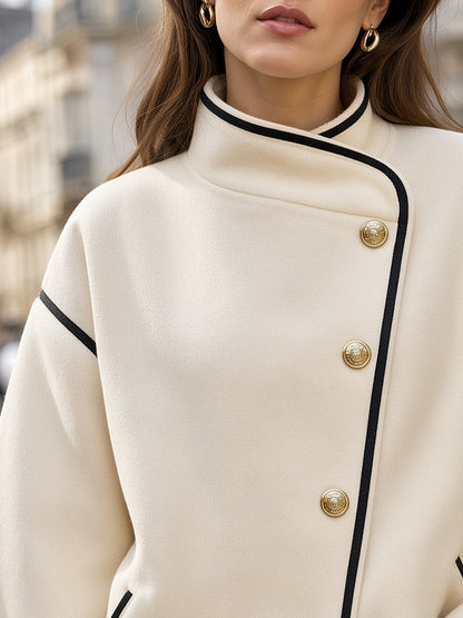 Contrast Piping Asymmetric Short Coat