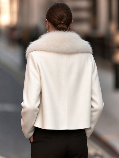 Plush Faux Fur Collar Short Woolen Coat