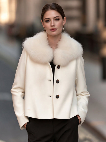 Plush Faux Fur Collar Short Woolen Coat